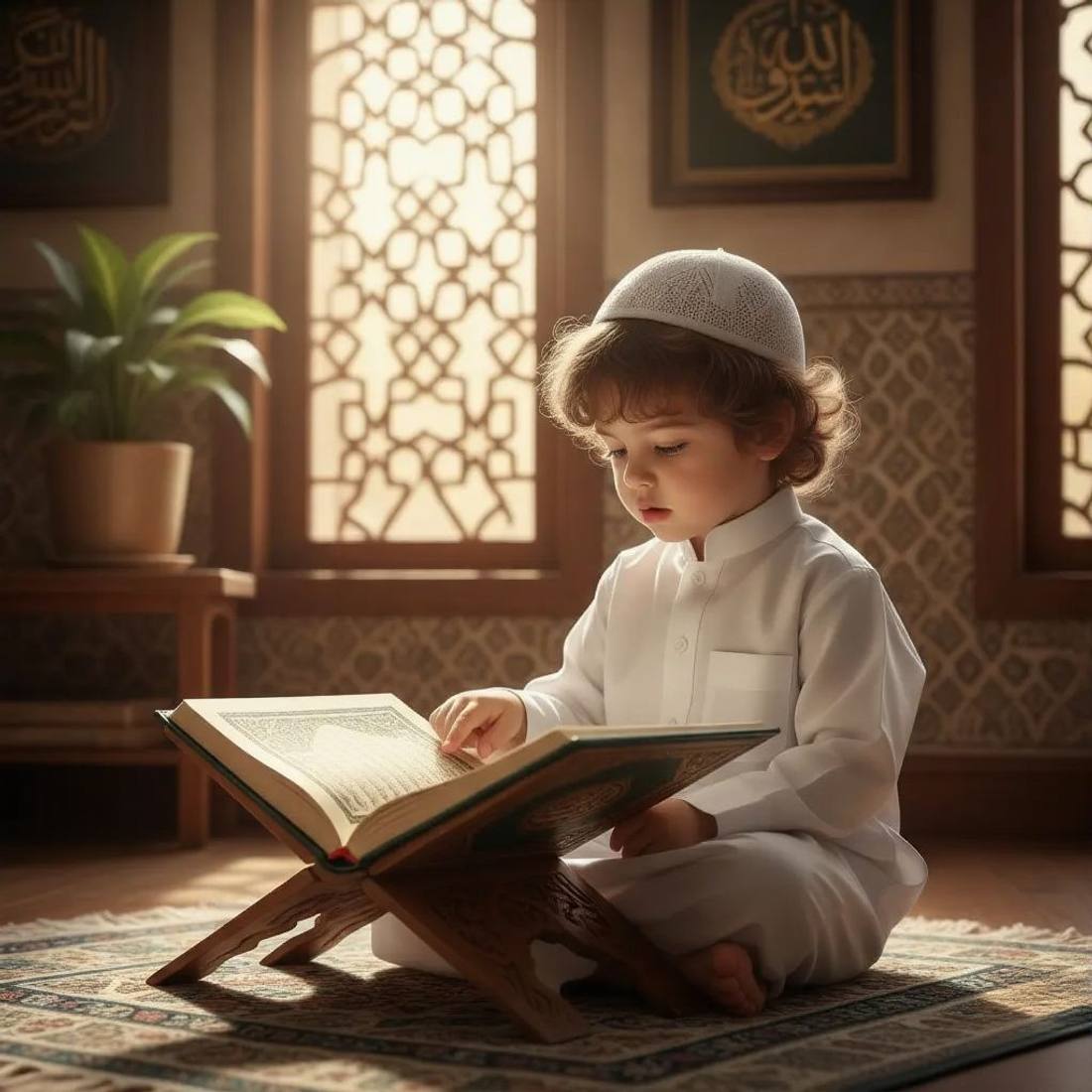 Student learning Quran online